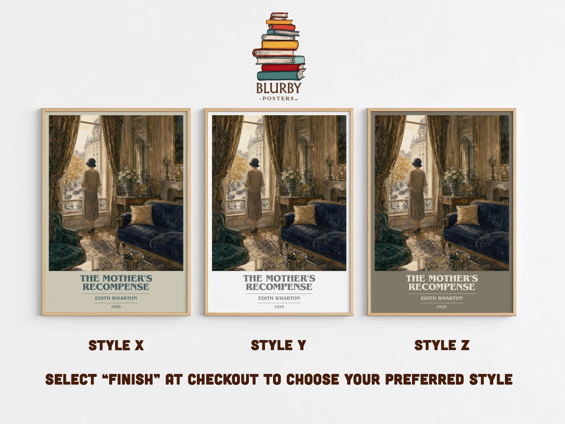 The Mother'S Recompense book cover print in frame leaning in hallway – literary fiction wall art