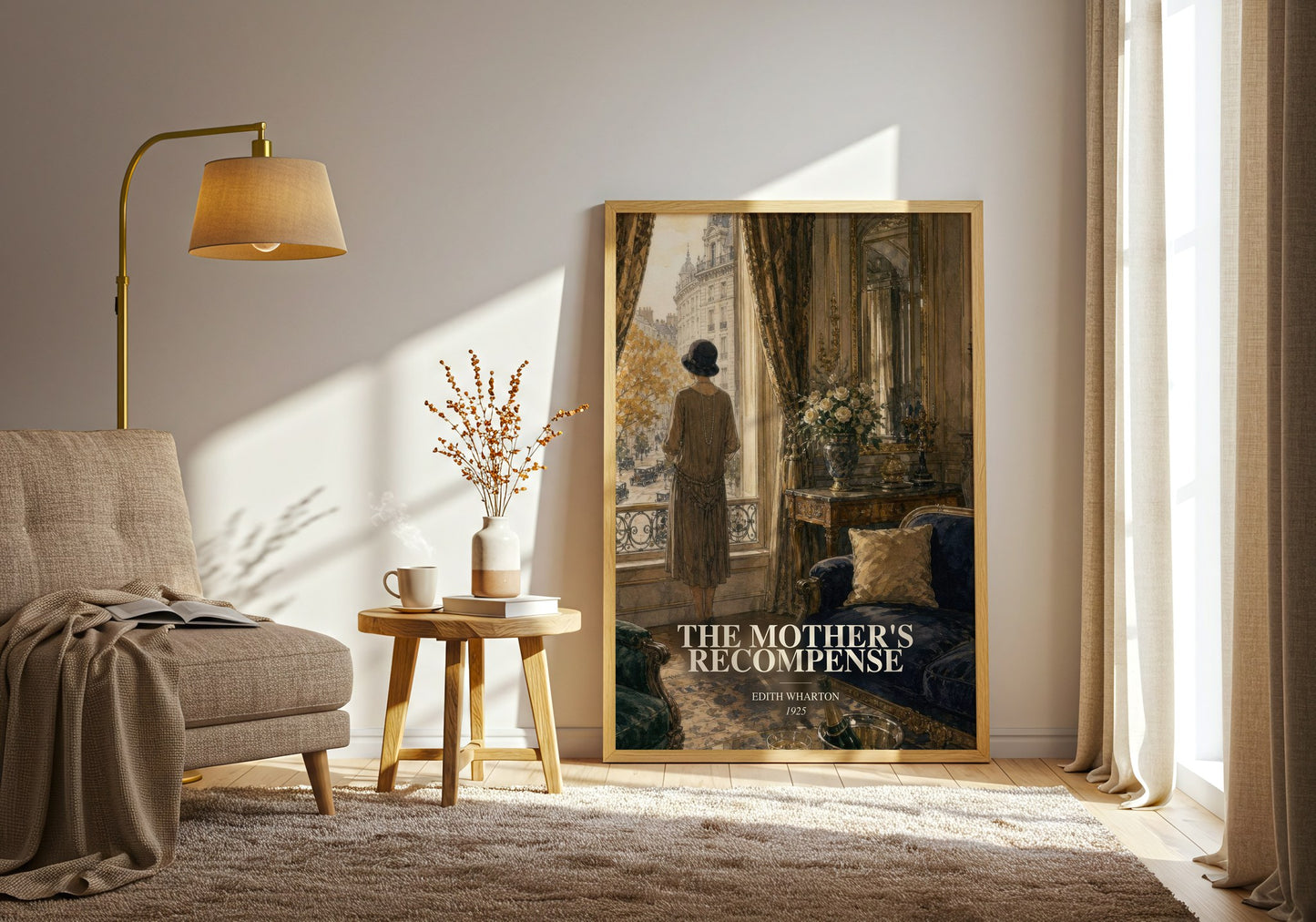 The Mother'S Recompense watercolour print in frame leaning in hallway – literary fiction wall art