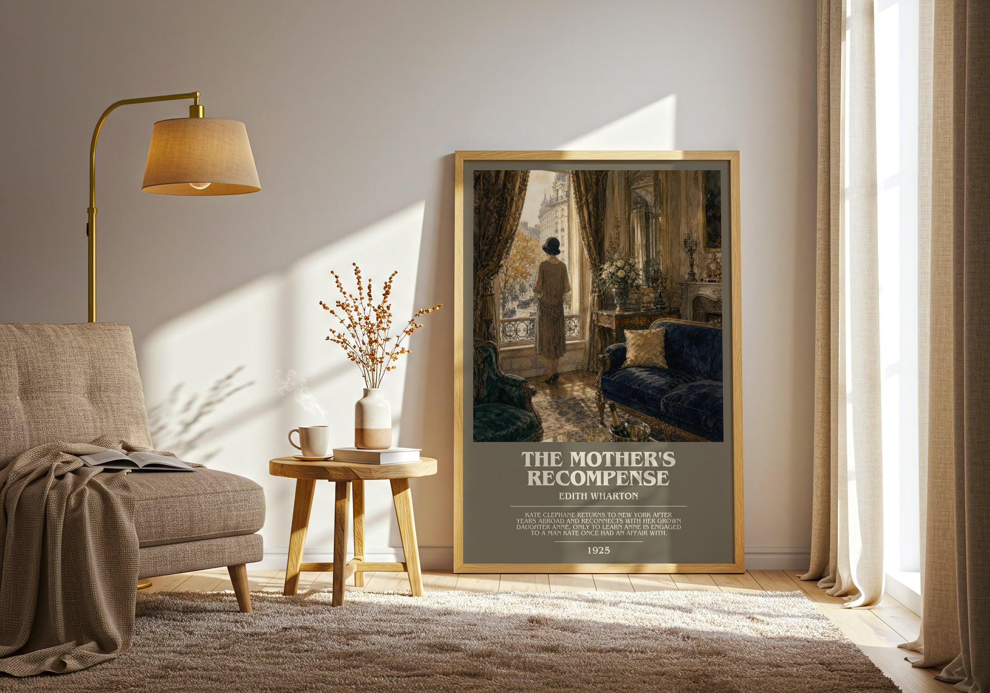 The Mother'S Recompense bookish print on bookshelf – Edith Wharton fan gift