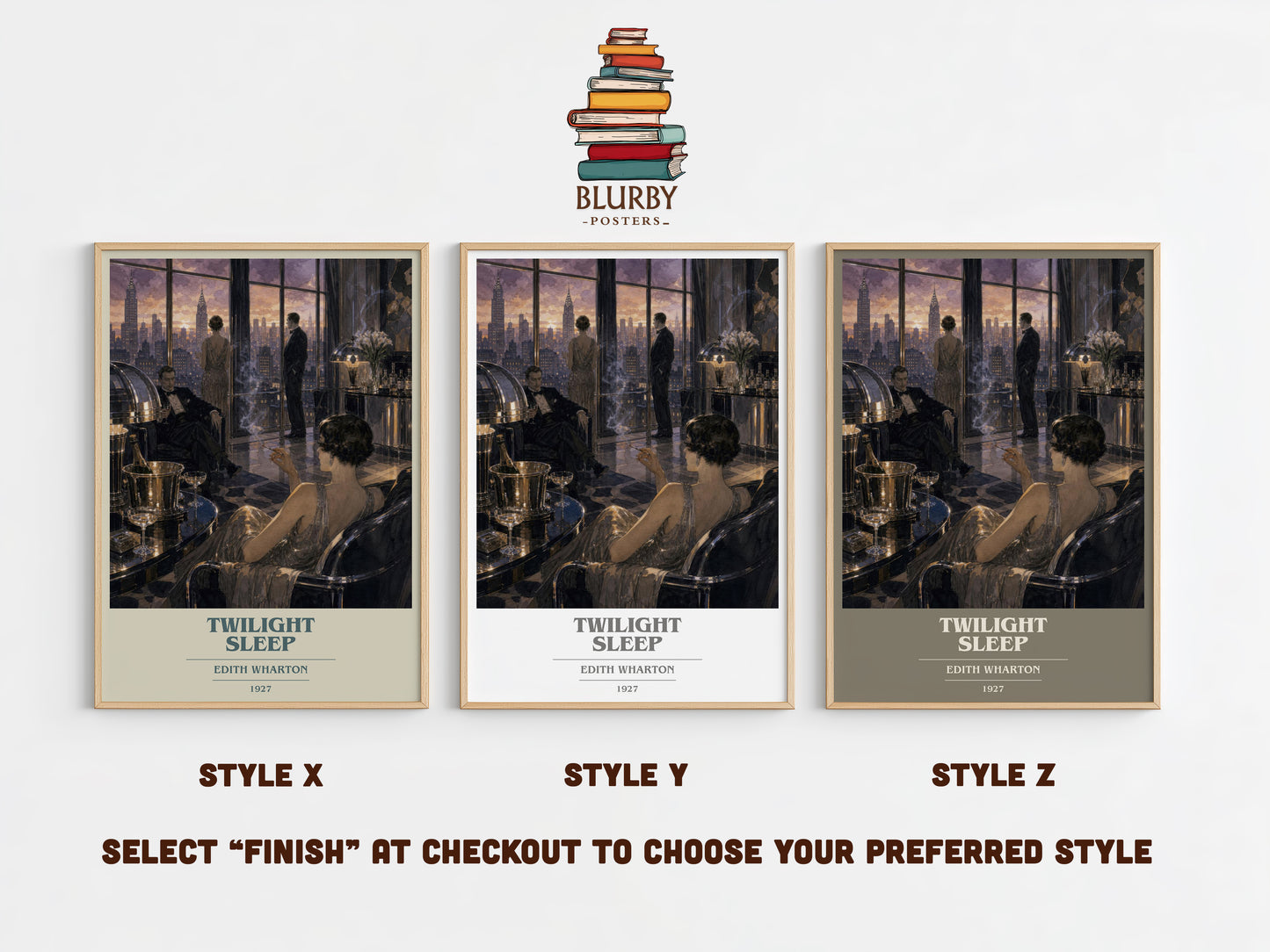 Twilight Sleep book cover print in frame leaning in hallway – literary fiction wall art