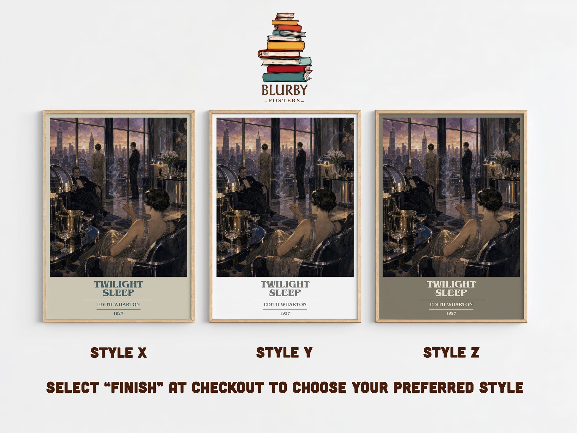 Twilight Sleep book cover print in frame leaning in hallway – literary fiction wall art