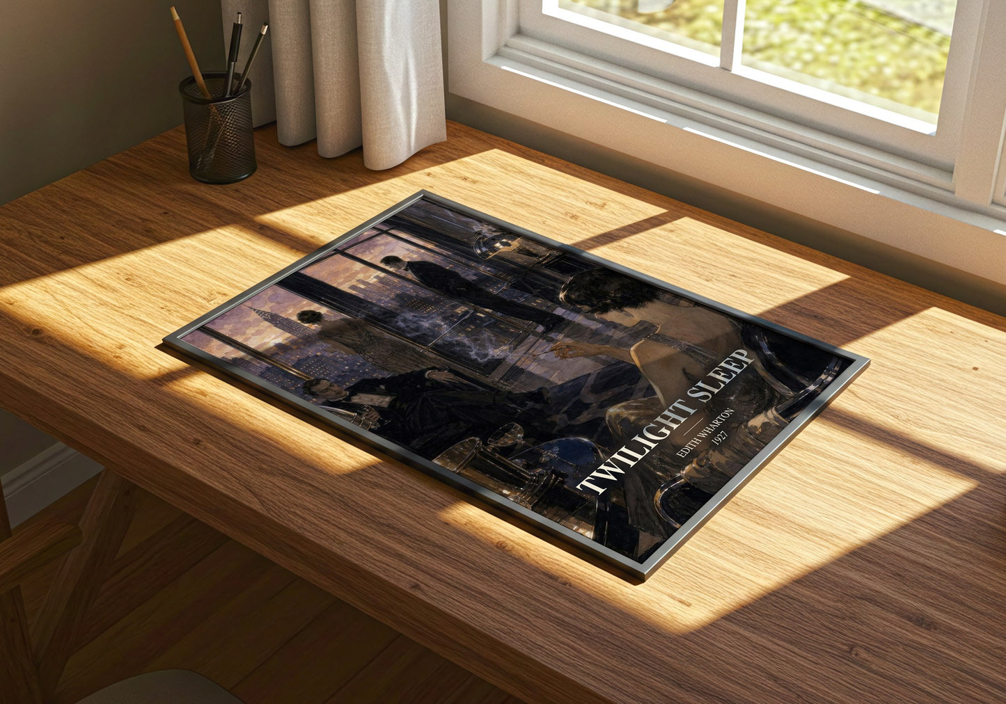 Twilight Sleep watercolour book poster framed on wall – literary fiction wall art