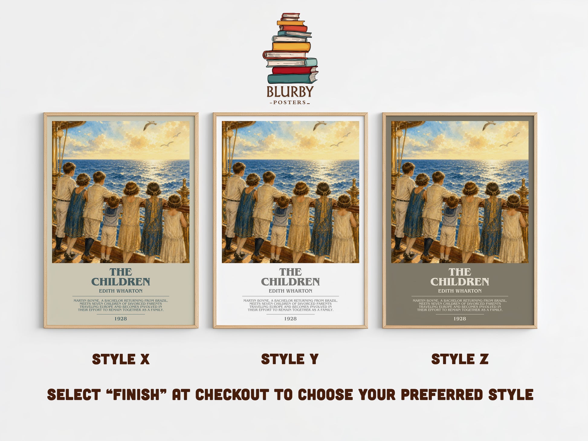 The Children bookish print in frame leaning in hallway – literary fiction wall art