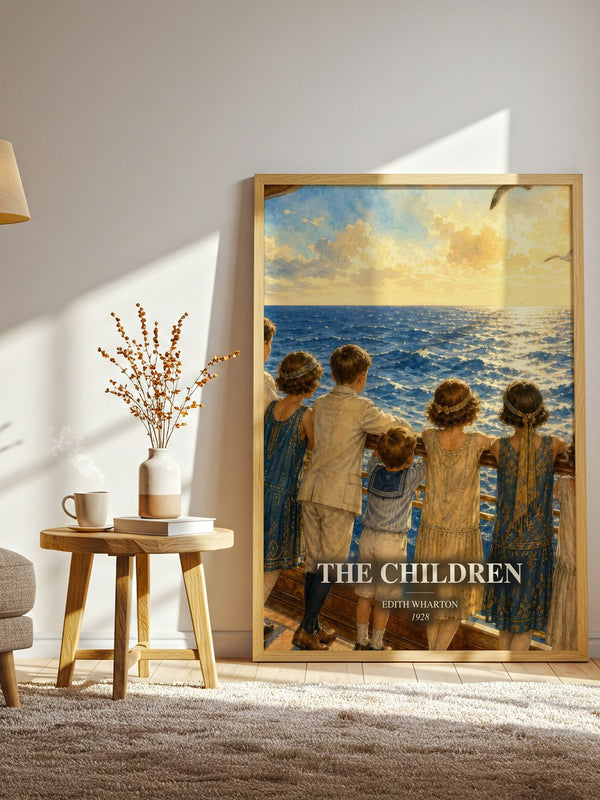 The Children watercolour print in frame leaning in hallway – literary fiction wall art