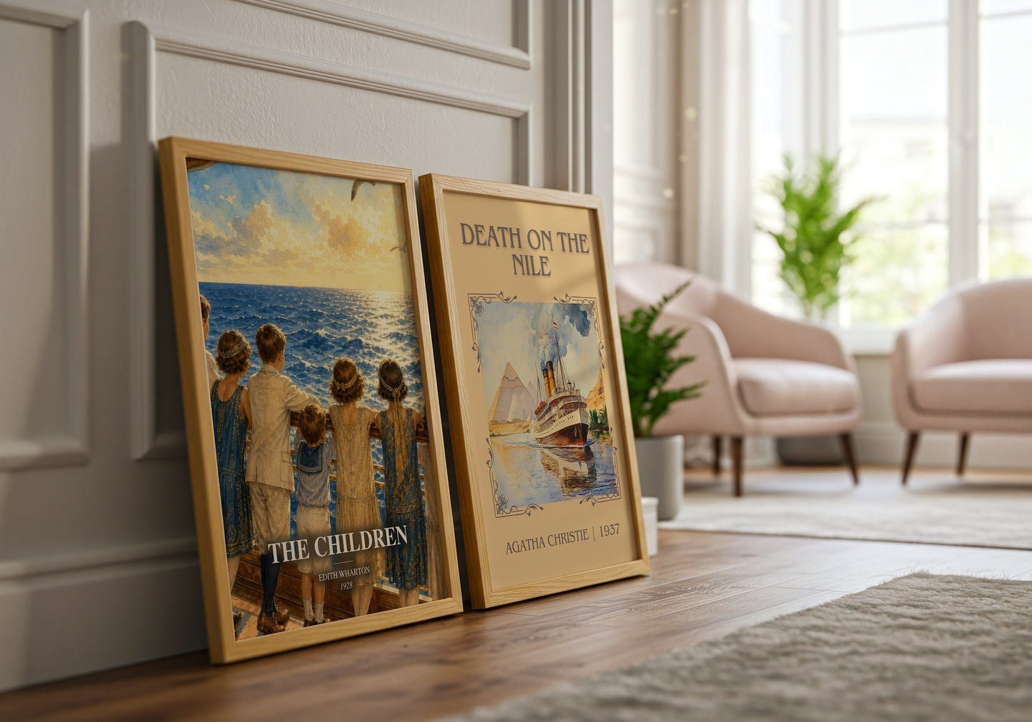 The Children watercolour print framed by window – literary home decor