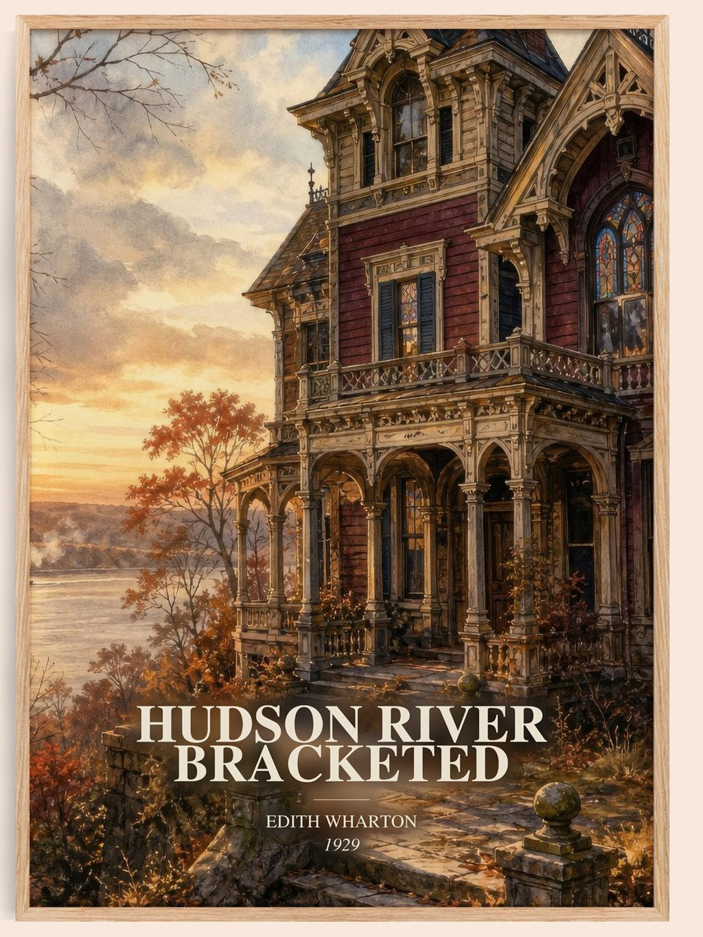 Hudson River Bracketed watercolour book poster by Edith Wharton – framed literary art print