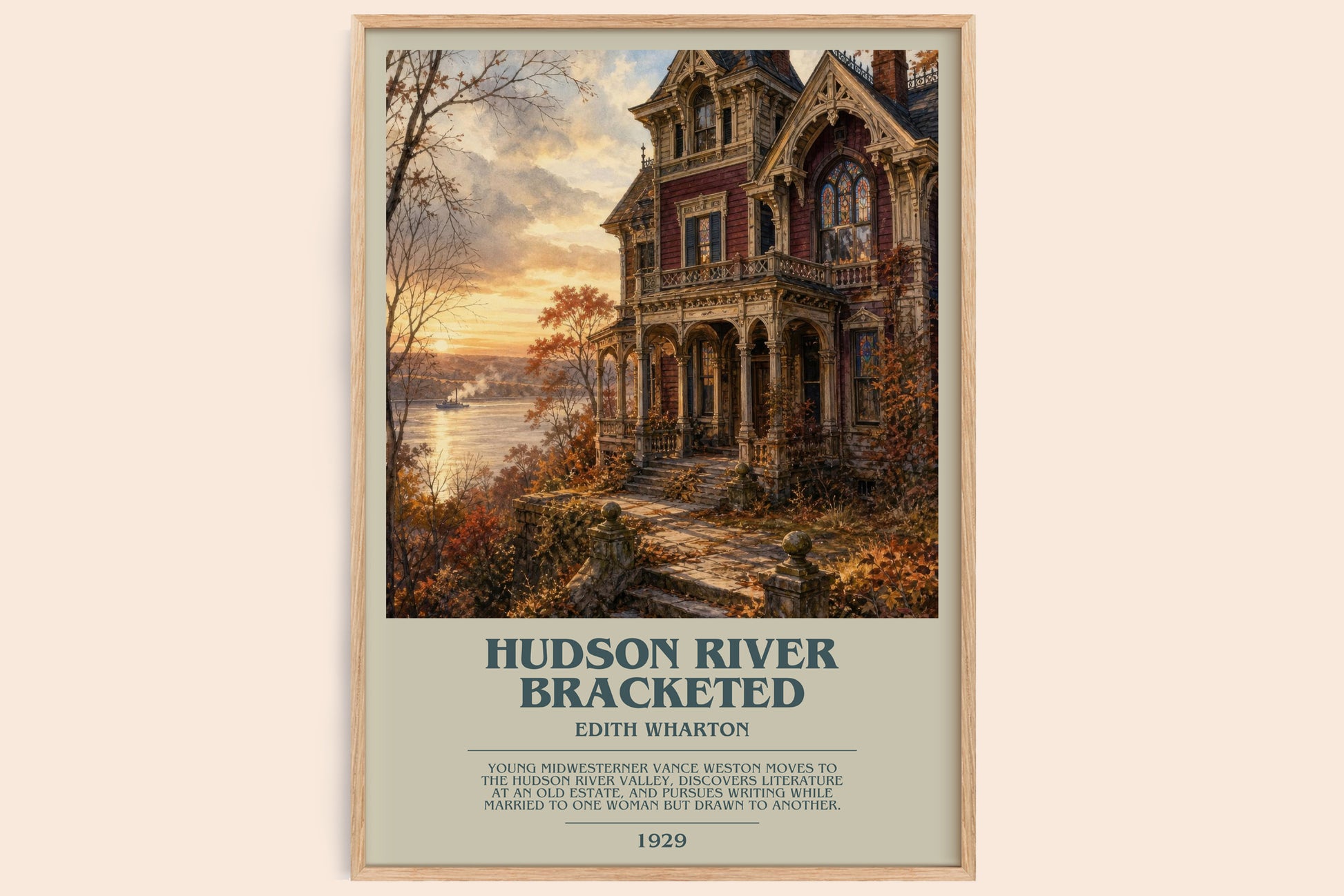 Hudson River Bracketed bookish book poster by Edith Wharton – framed literary art print
