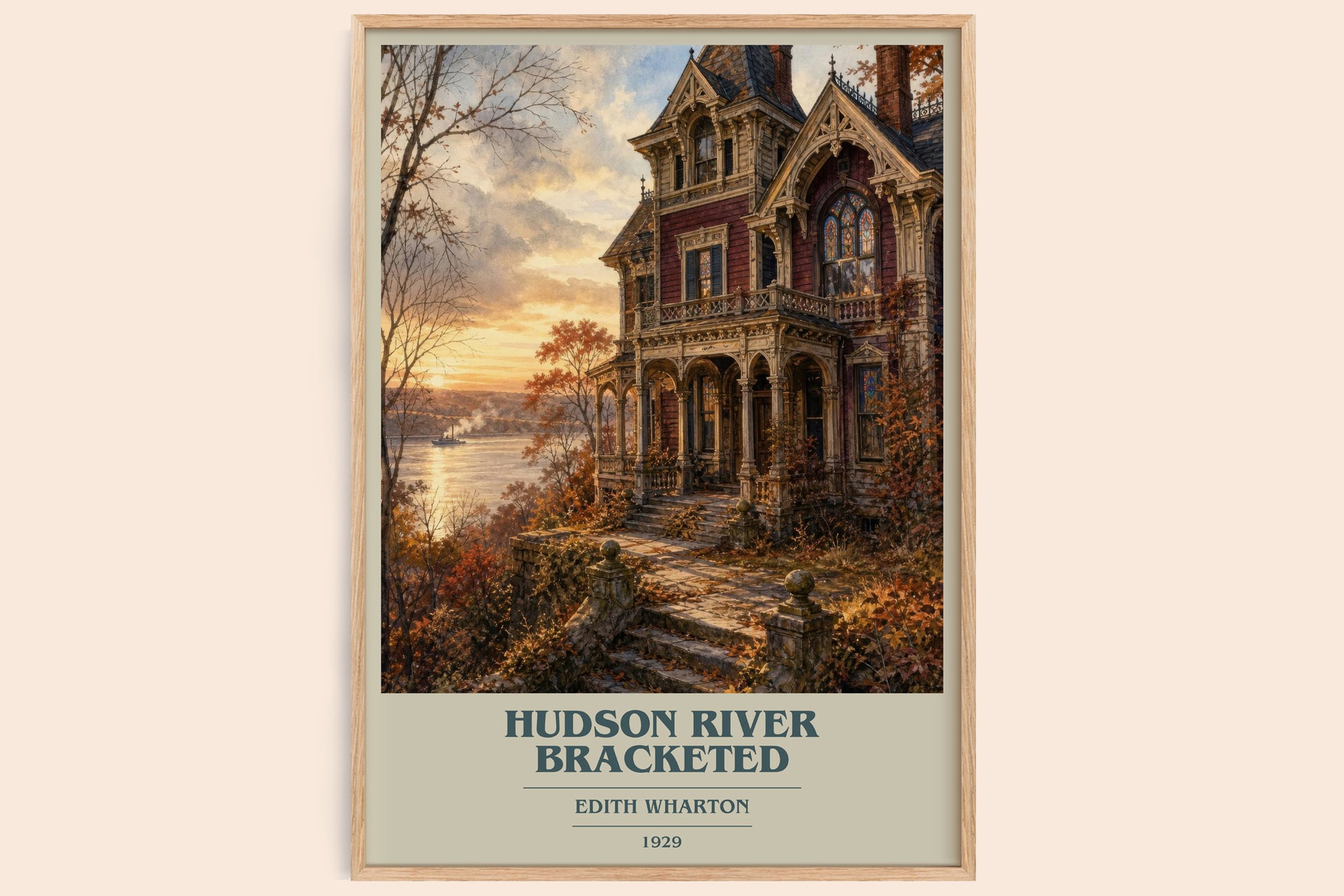 Hudson River Bracketed book cover book poster by Edith Wharton – framed literary art print