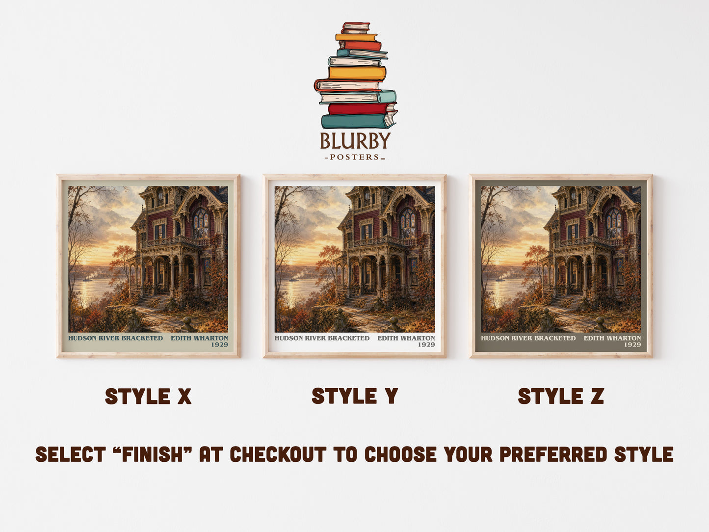 Hudson River Bracketed literary print in frame leaning in hallway – literary fiction wall art