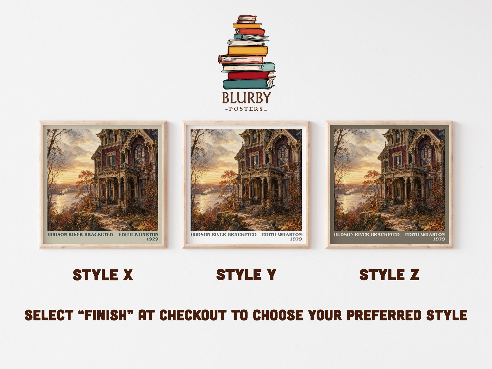 Hudson River Bracketed literary print in frame leaning in hallway – literary fiction wall art