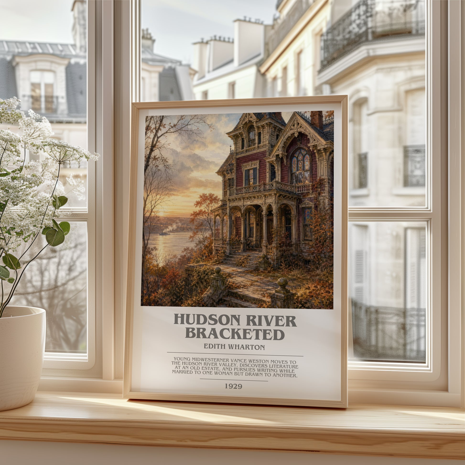 Hudson River Bracketed bookish poster colour and style options – Edith Wharton book art
