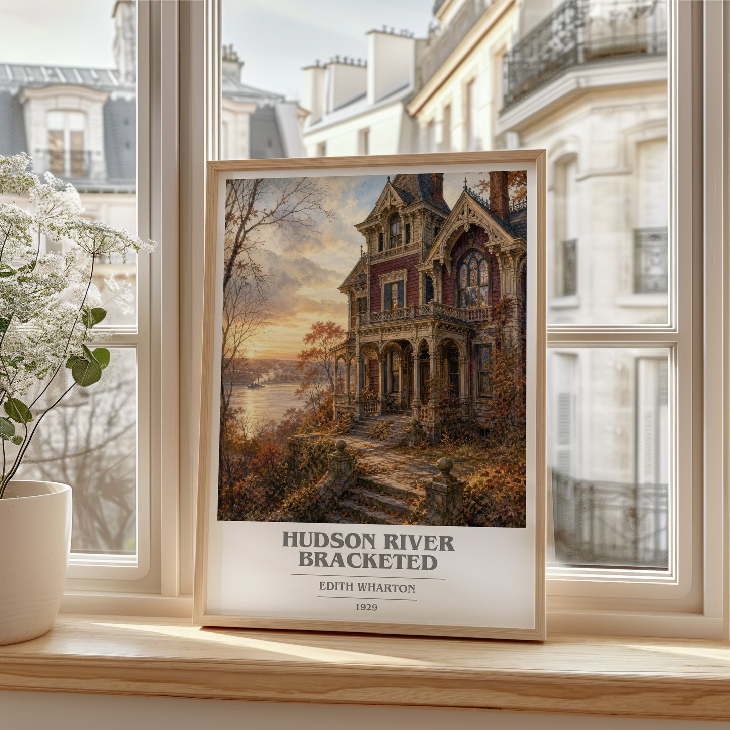 Hudson River Bracketed book cover poster colour and style options – Edith Wharton book art