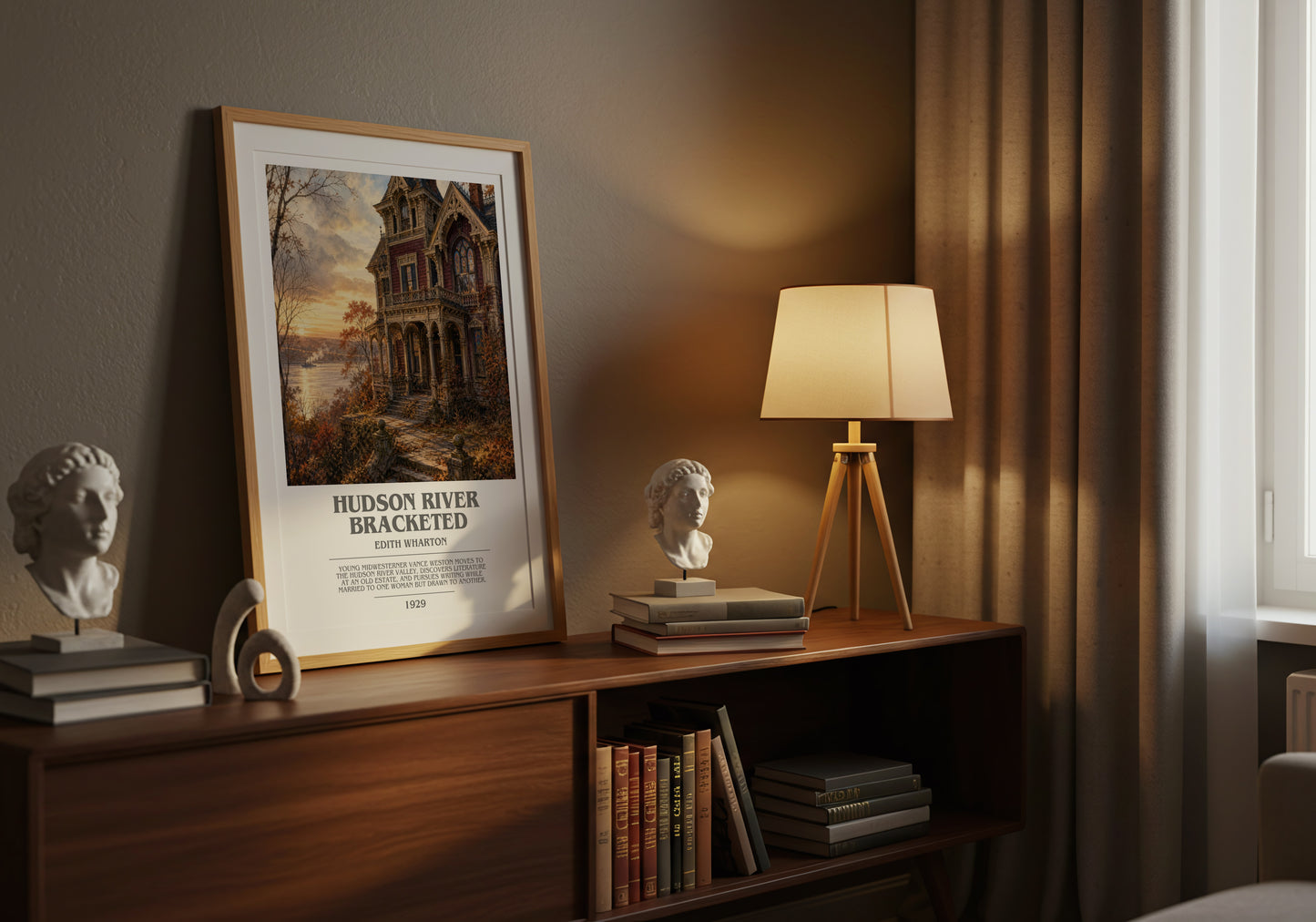 Hudson River Bracketed bookish book poster framed on wall – literary fiction wall art