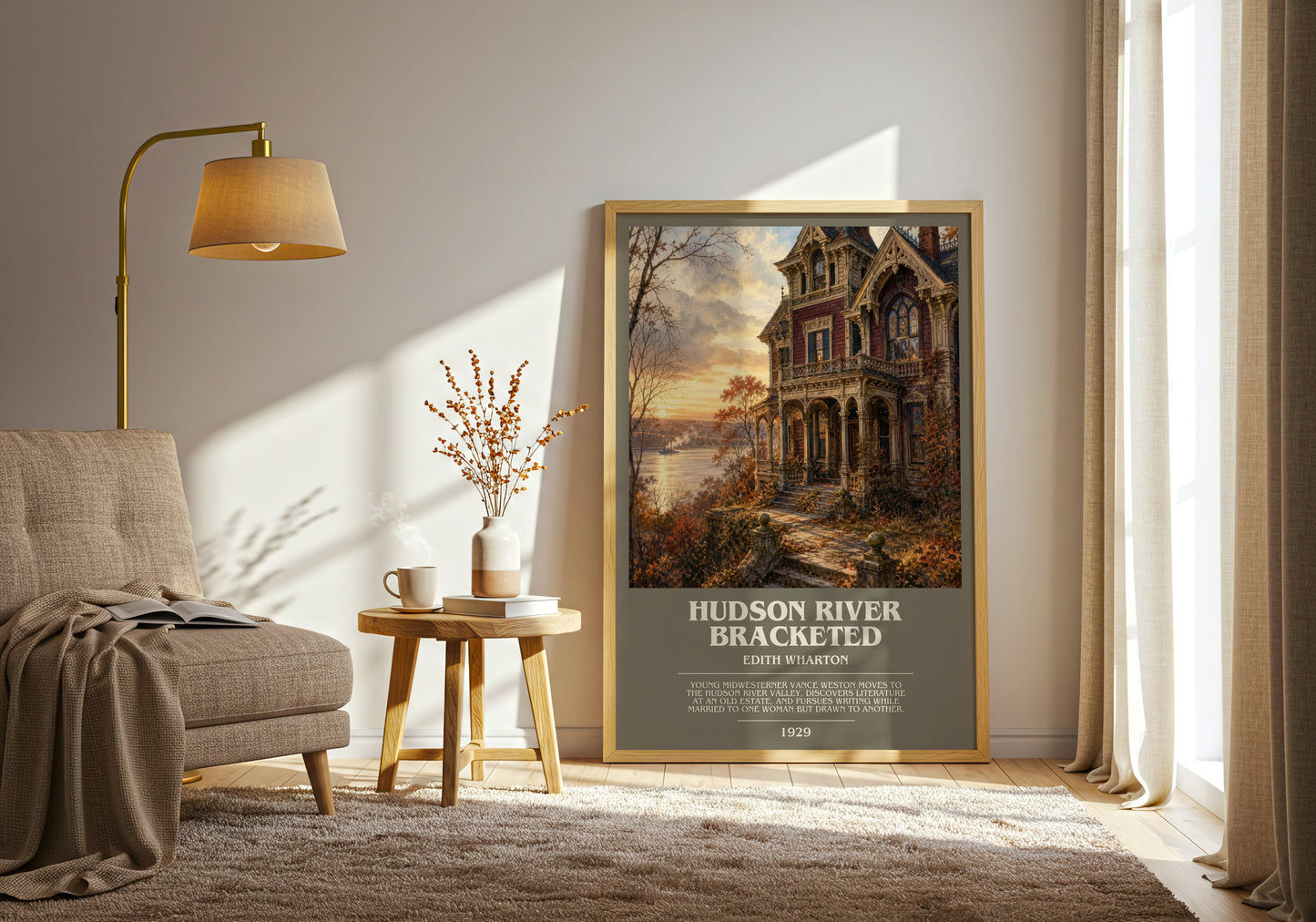 Hudson River Bracketed bookish print on bookshelf – Edith Wharton fan gift