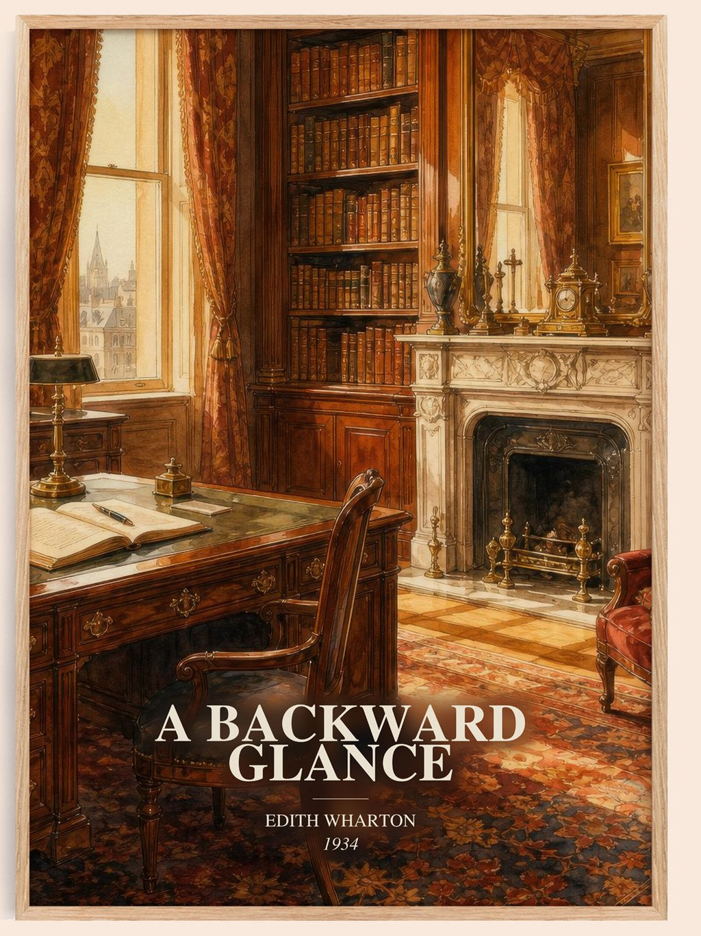 A Backward Glance watercolour book poster by Edith Wharton – framed literary art print