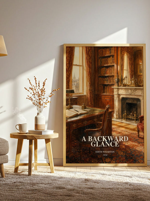 A Backward Glance watercolour print in frame leaning in hallway – memoir wall art
