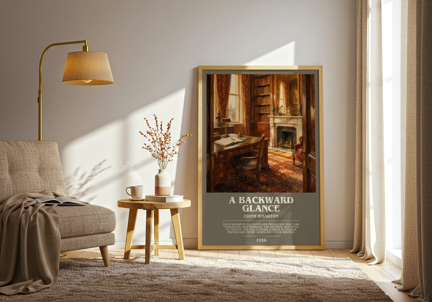 A Backward Glance bookish print on bookshelf – Edith Wharton fan gift