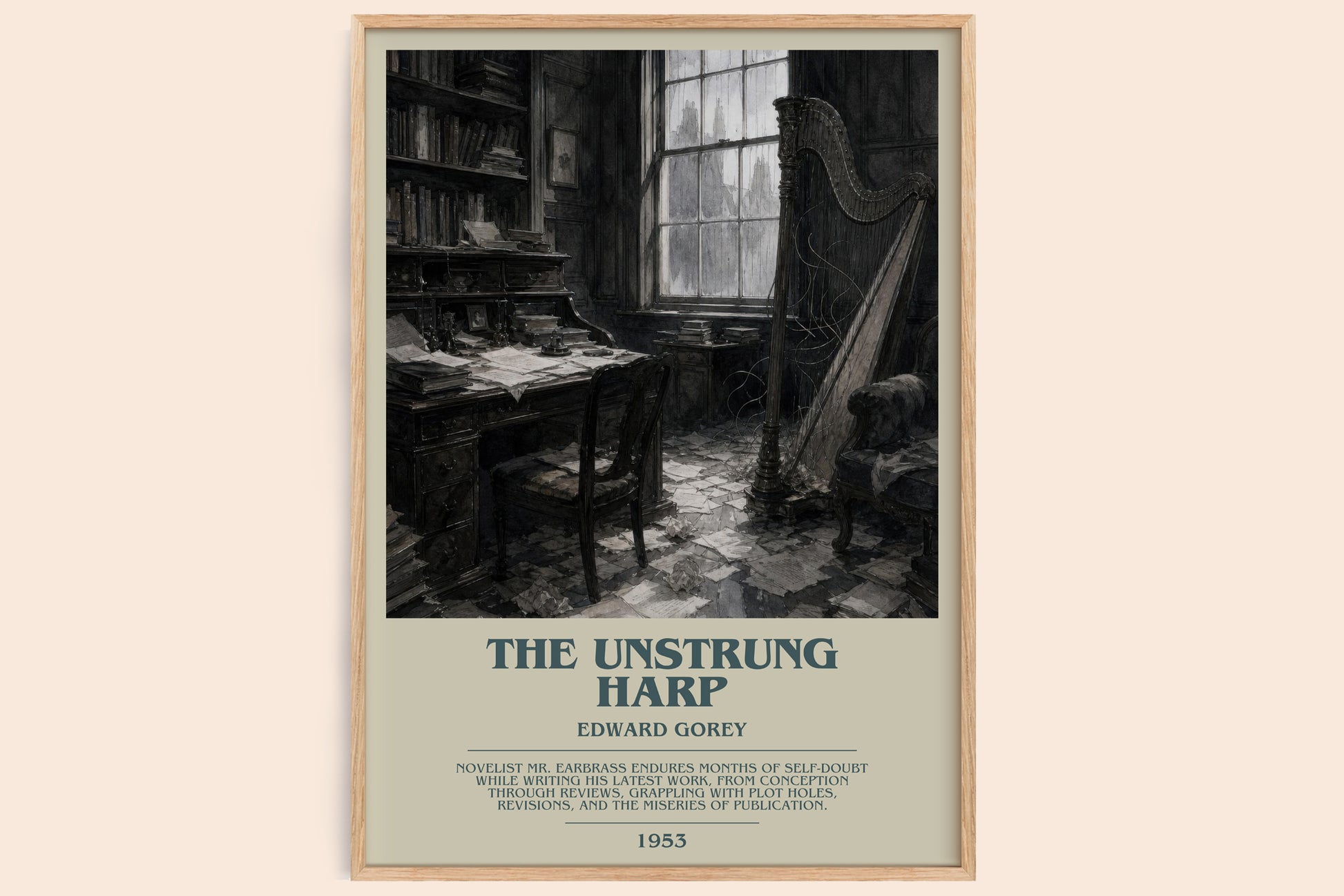 The Unstrung Harp bookish book poster by Edward Gorey – framed literary art print