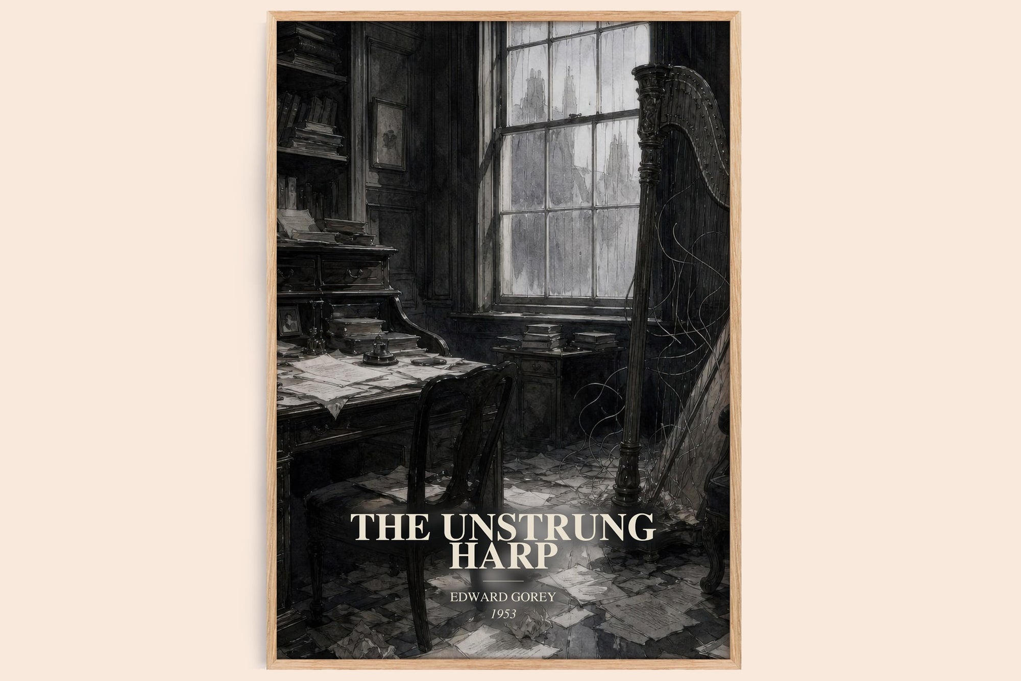 The Unstrung Harp watercolour book poster by Edward Gorey – framed literary art print