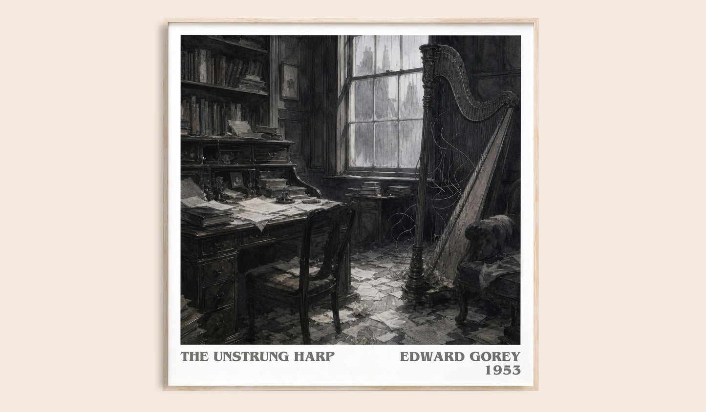 The Unstrung Harp literary book poster by Edward Gorey – framed literary art print