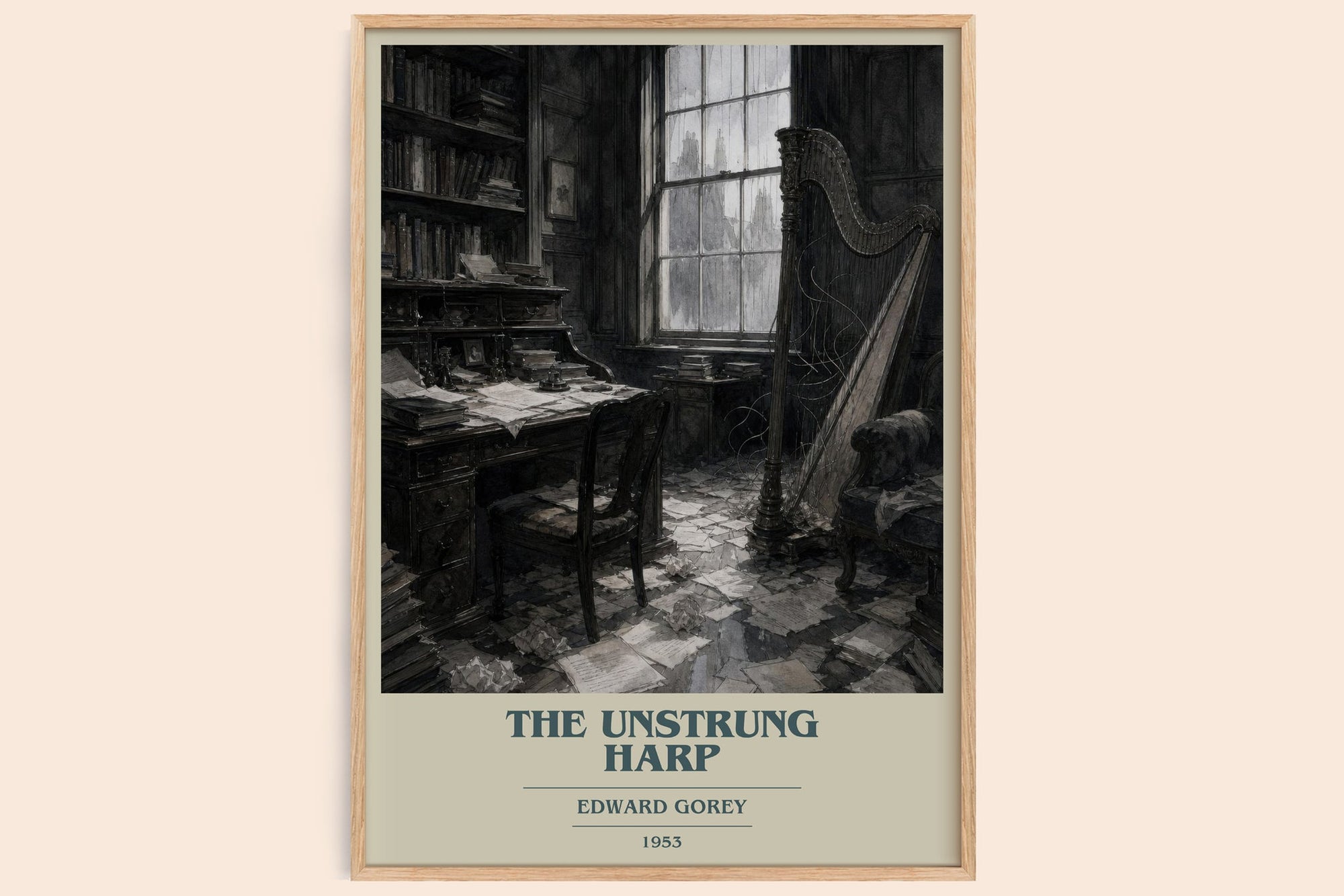 The Unstrung Harp book cover book poster by Edward Gorey – framed literary art print
