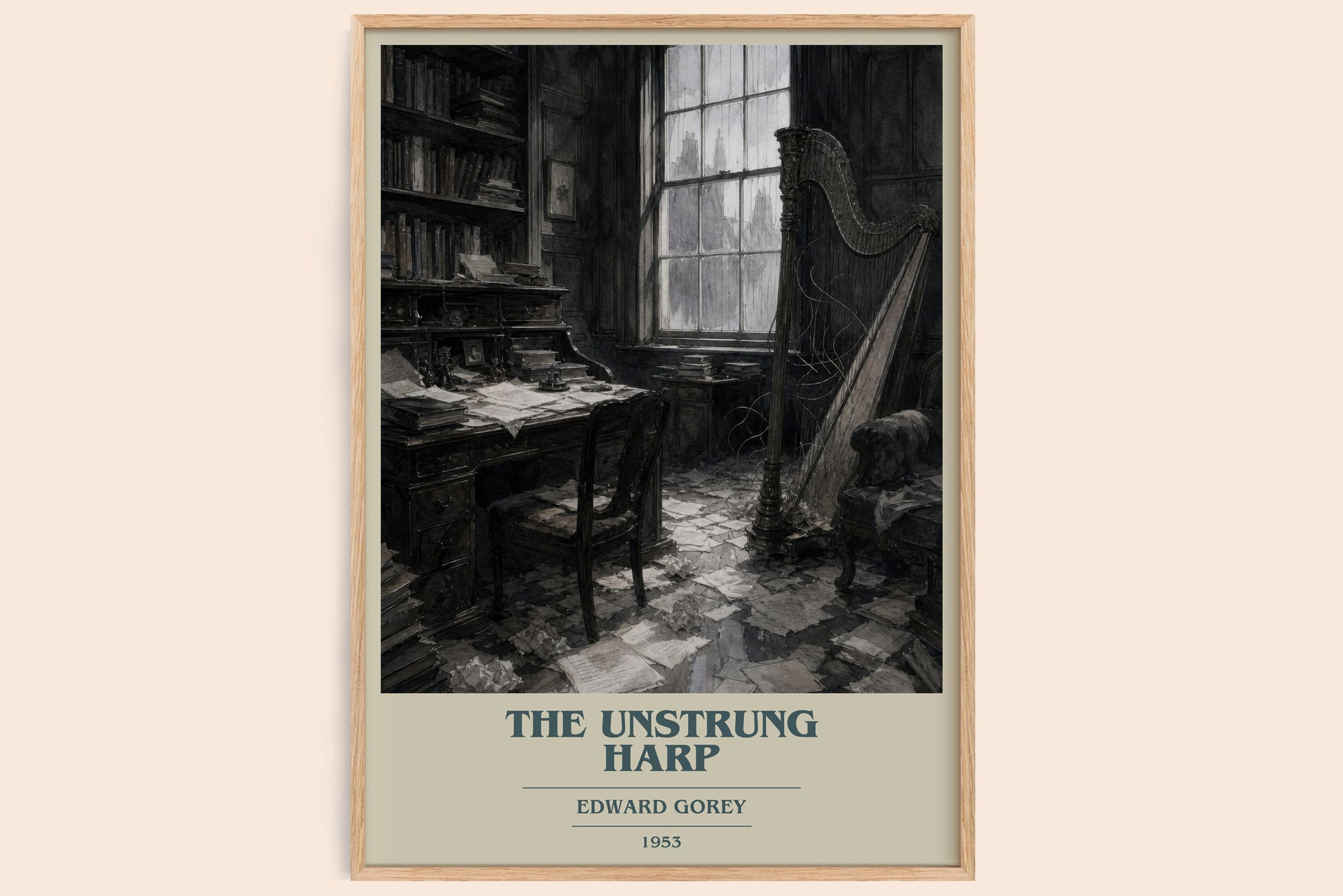 The Unstrung Harp book cover book poster by Edward Gorey – framed literary art print