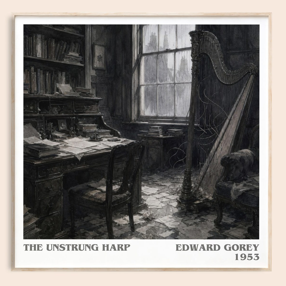 The Unstrung Harp literary book poster by Edward Gorey – framed literary art print