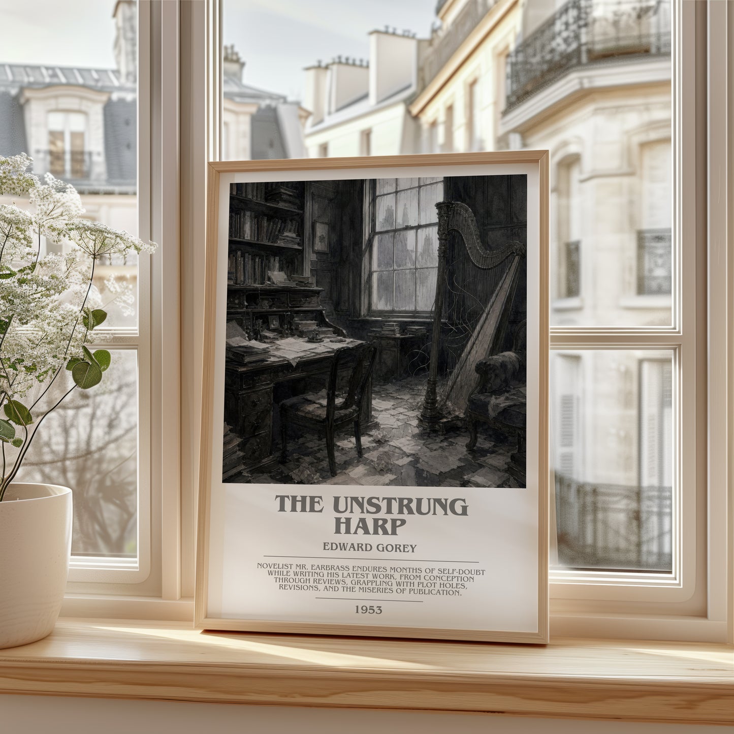 The Unstrung Harp bookish poster colour and style options – Edward Gorey book art