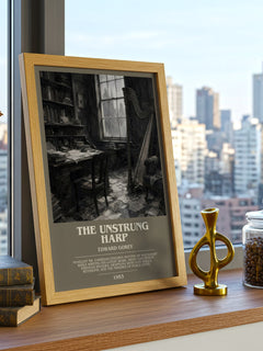 The Unstrung Harp bookish poster colour and style options – Edward Gorey book art