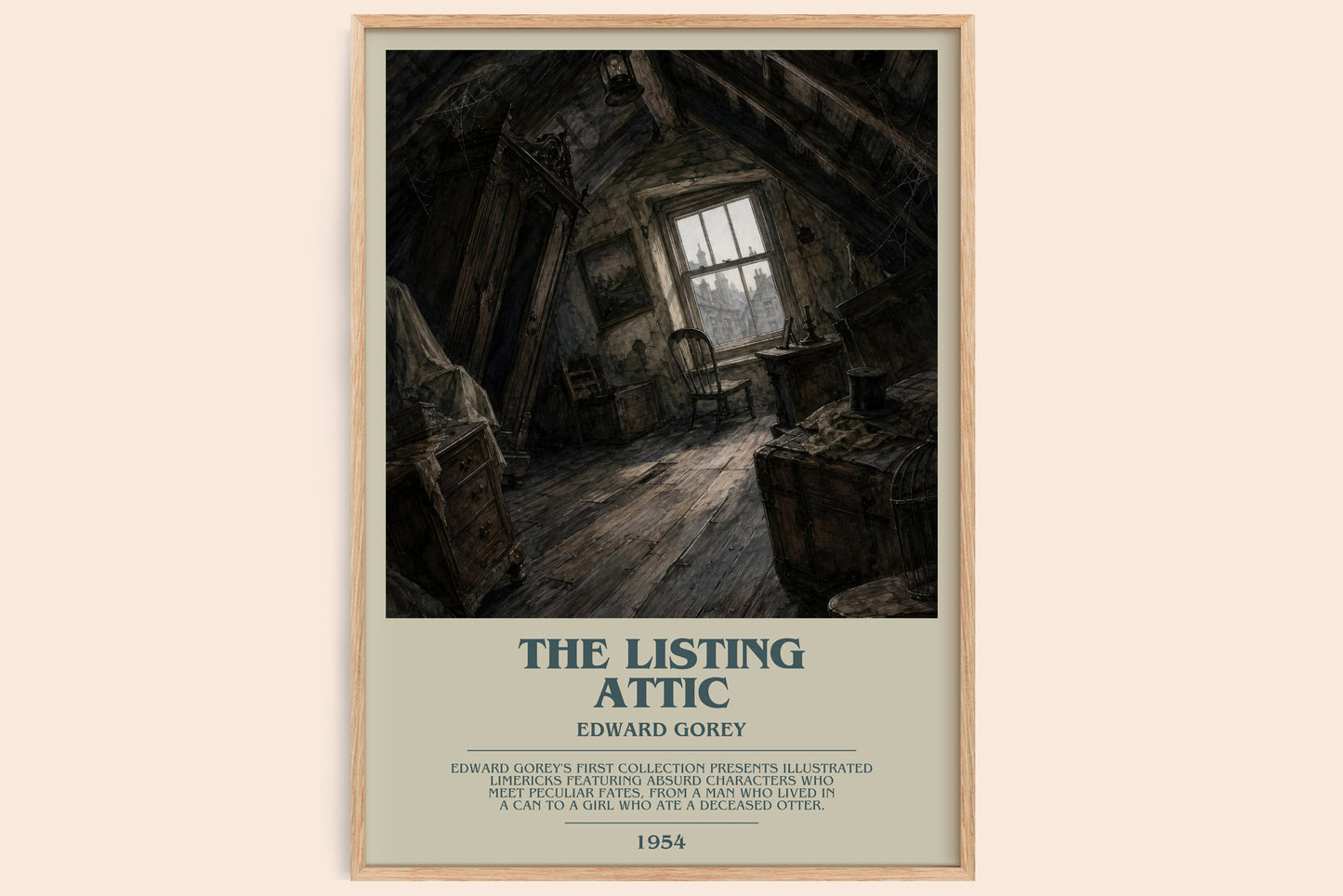 The Listing Attic bookish book poster by Edward Gorey – framed literary art print