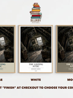 The Listing Attic book cover print framed by window – literary home decor