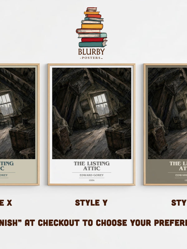 The Listing Attic book cover print in frame leaning in hallway – poetry wall art