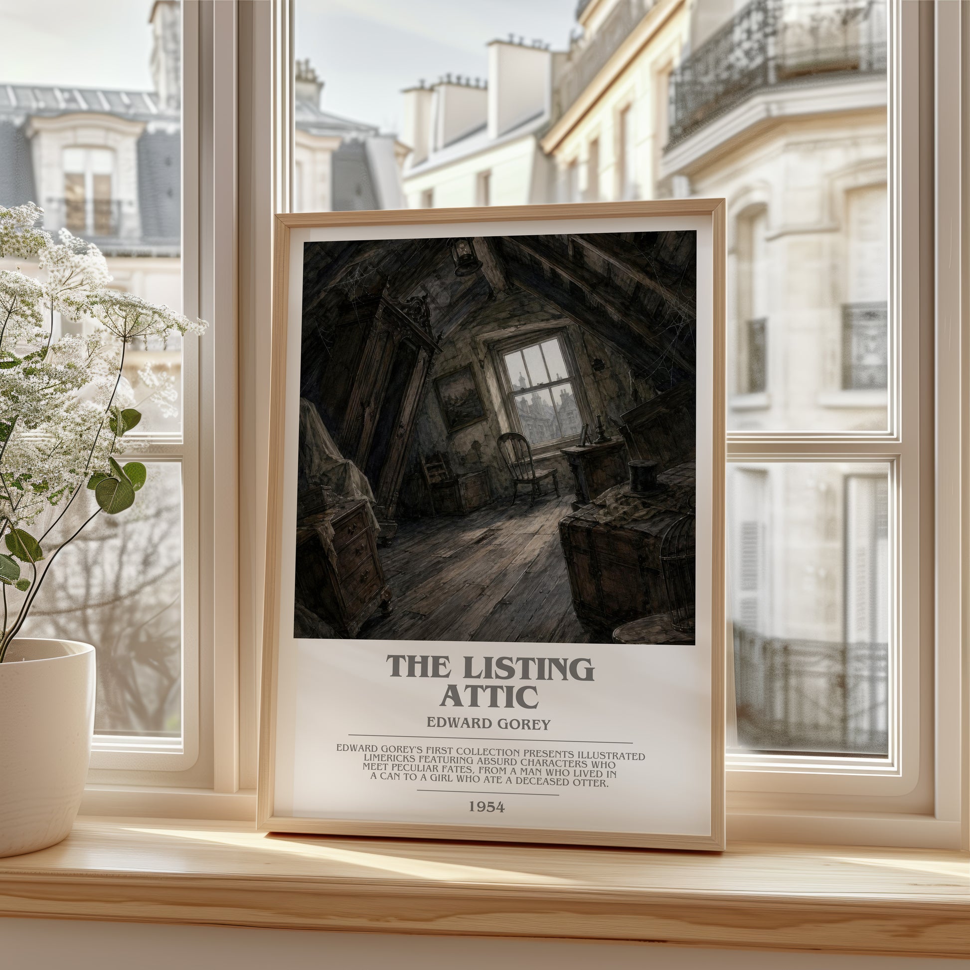 The Listing Attic bookish poster colour and style options – Edward Gorey book art