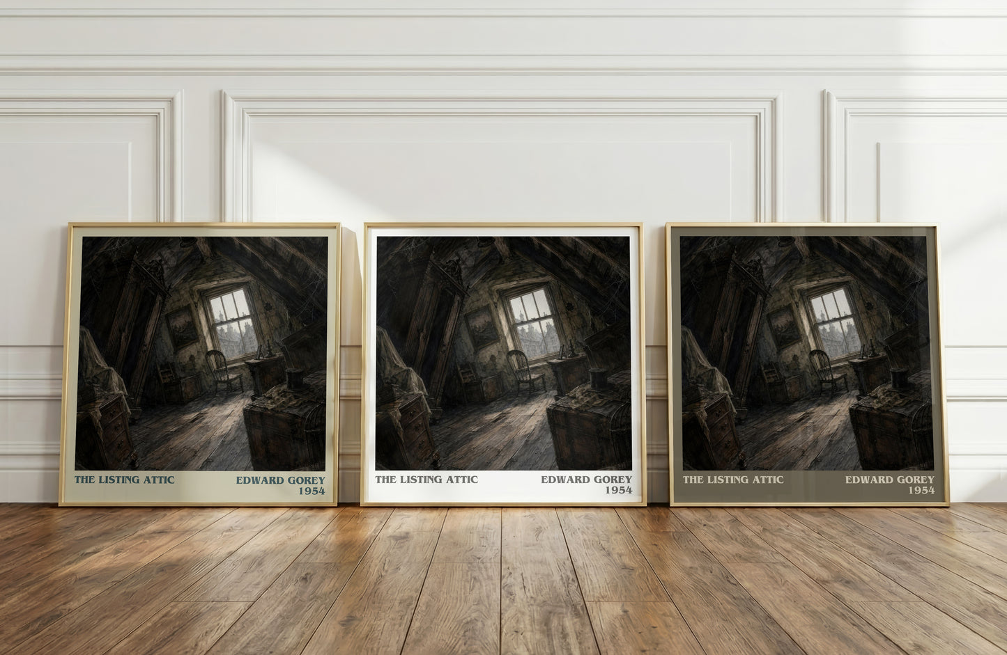The Listing Attic literary art print colour and style options – Edward Gorey book art