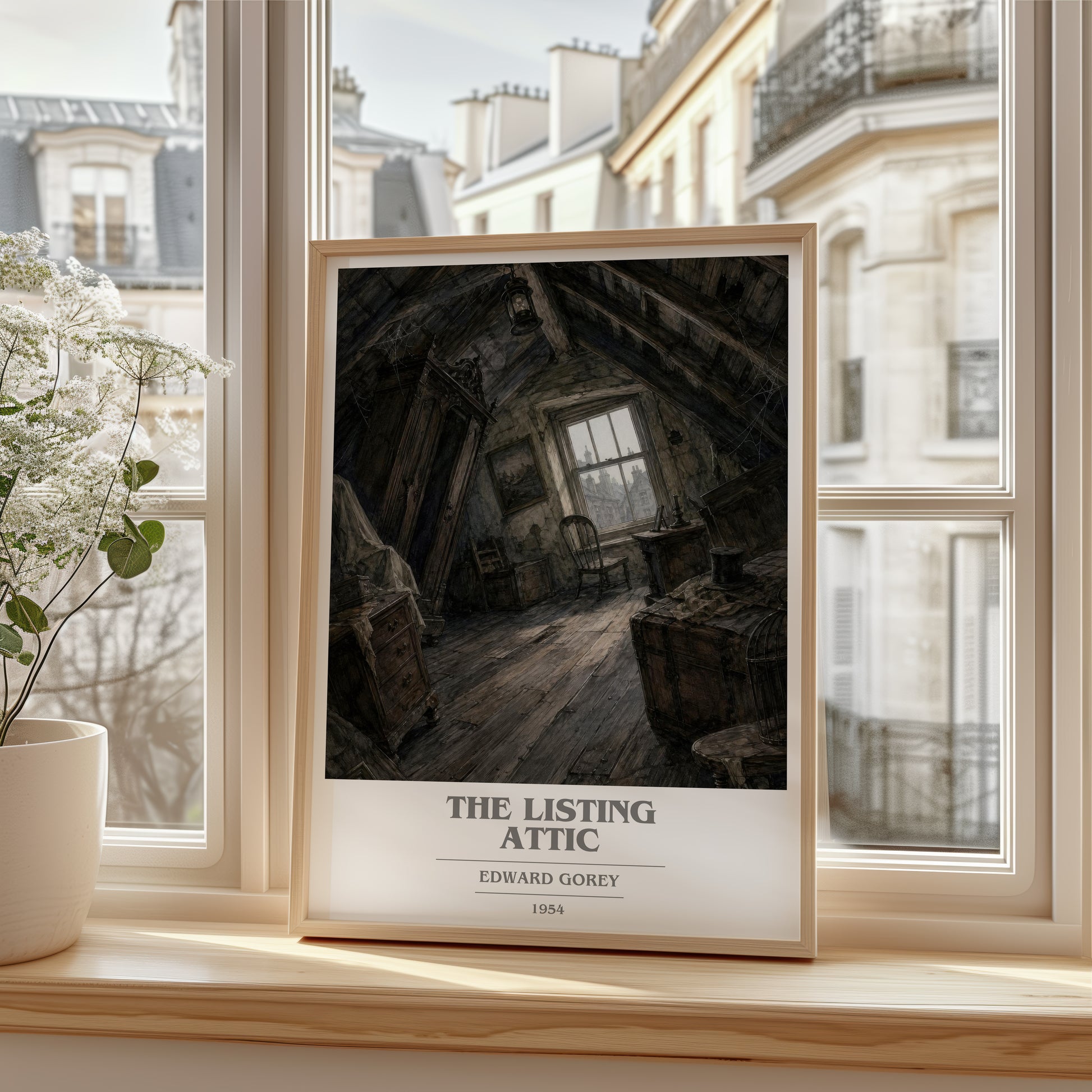 The Listing Attic book cover poster colour and style options – Edward Gorey book art