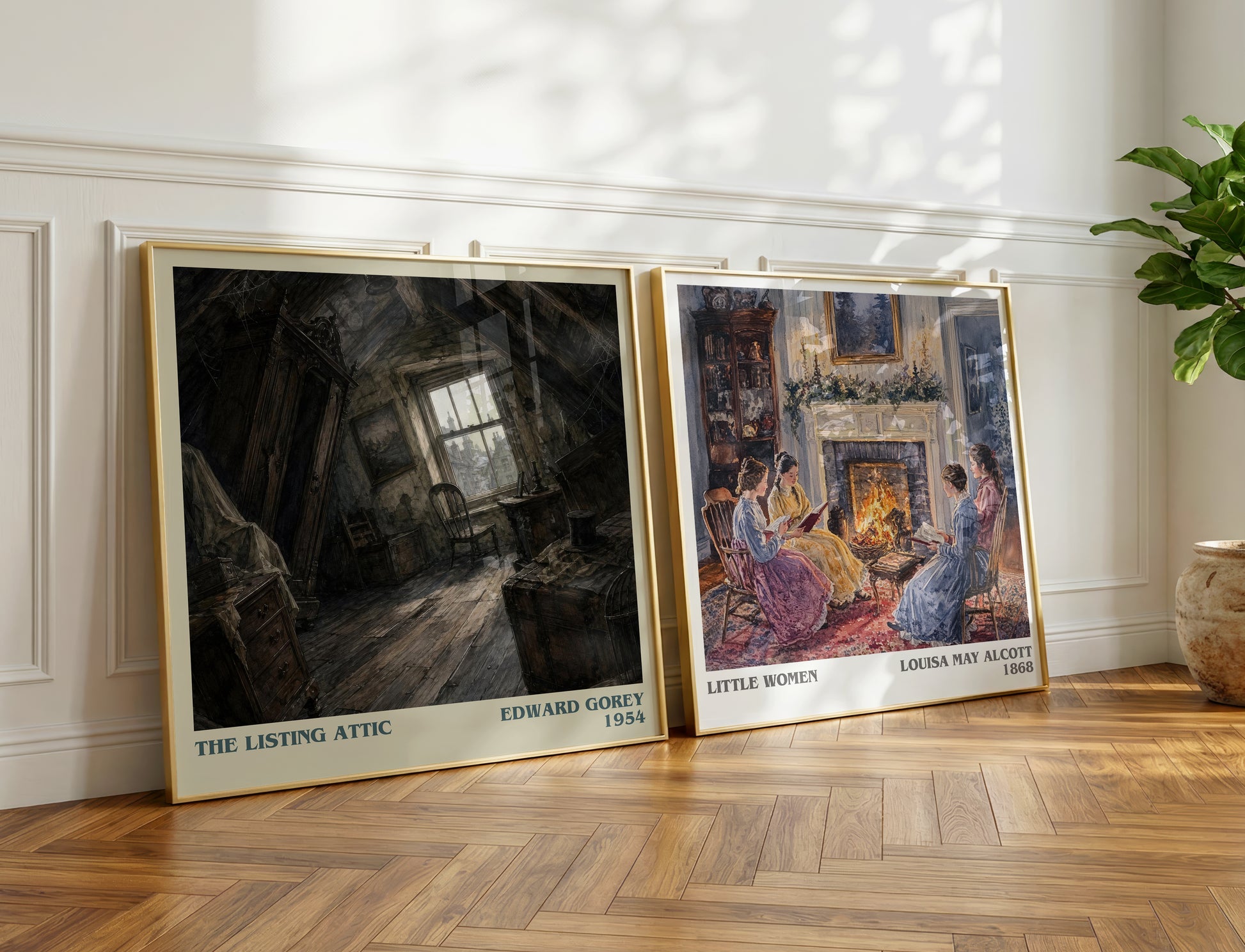 The Listing Attic literary print on bookshelf – Edward Gorey fan gift