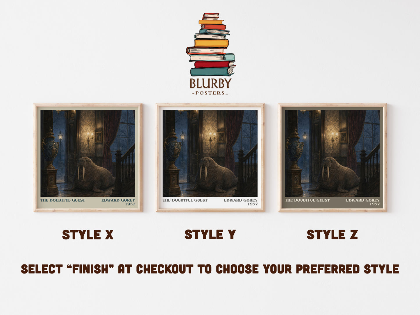 The Doubtful Guest literary print in frame leaning in hallway – childrens wall art