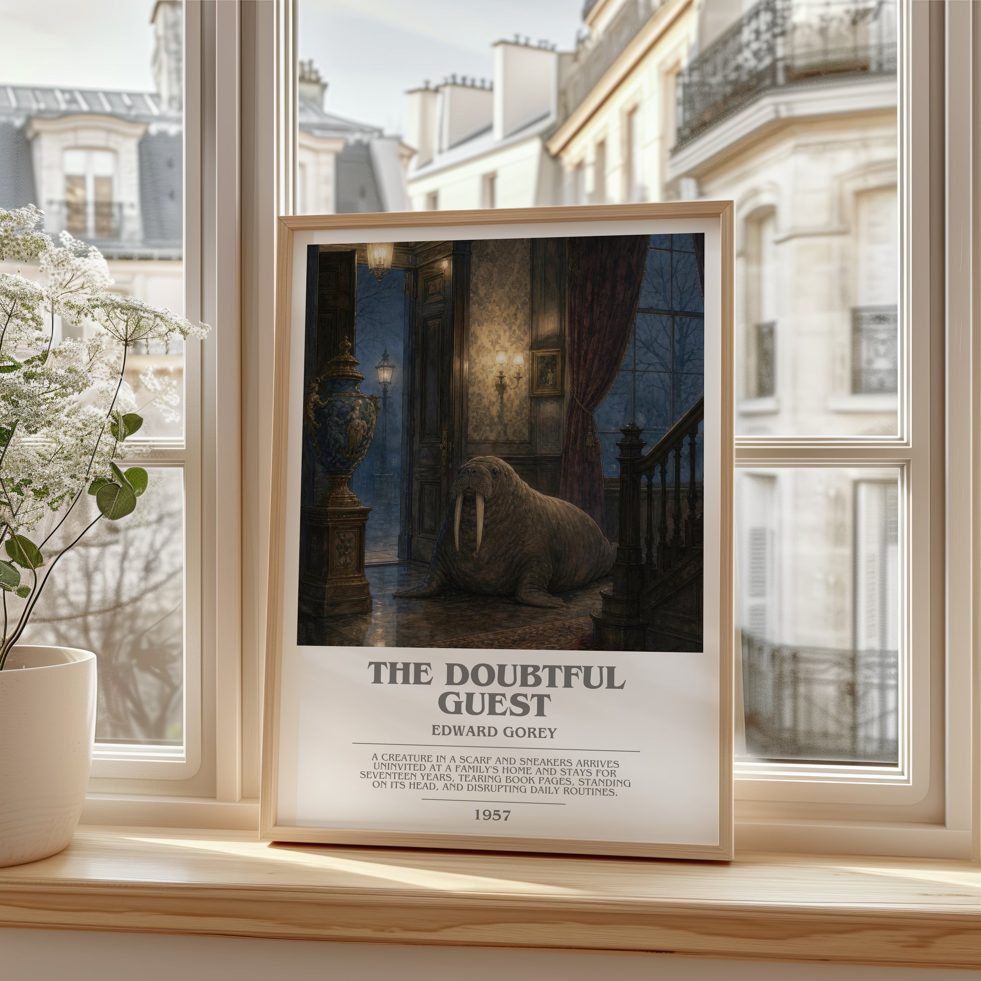 The Doubtful Guest bookish poster colour and style options – Edward Gorey book art