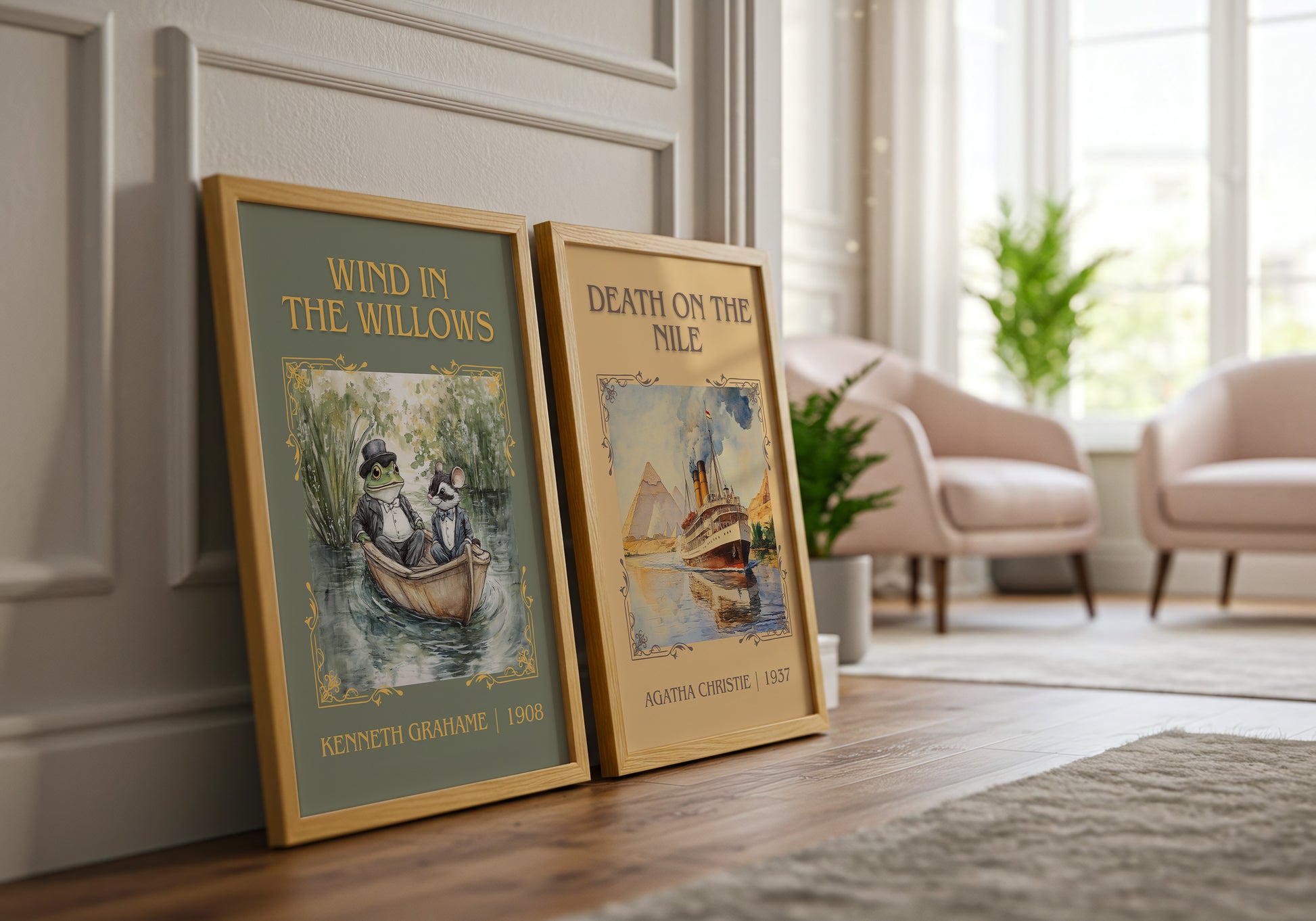The Wind in the Willows classic book art print framed by window – literary home decor