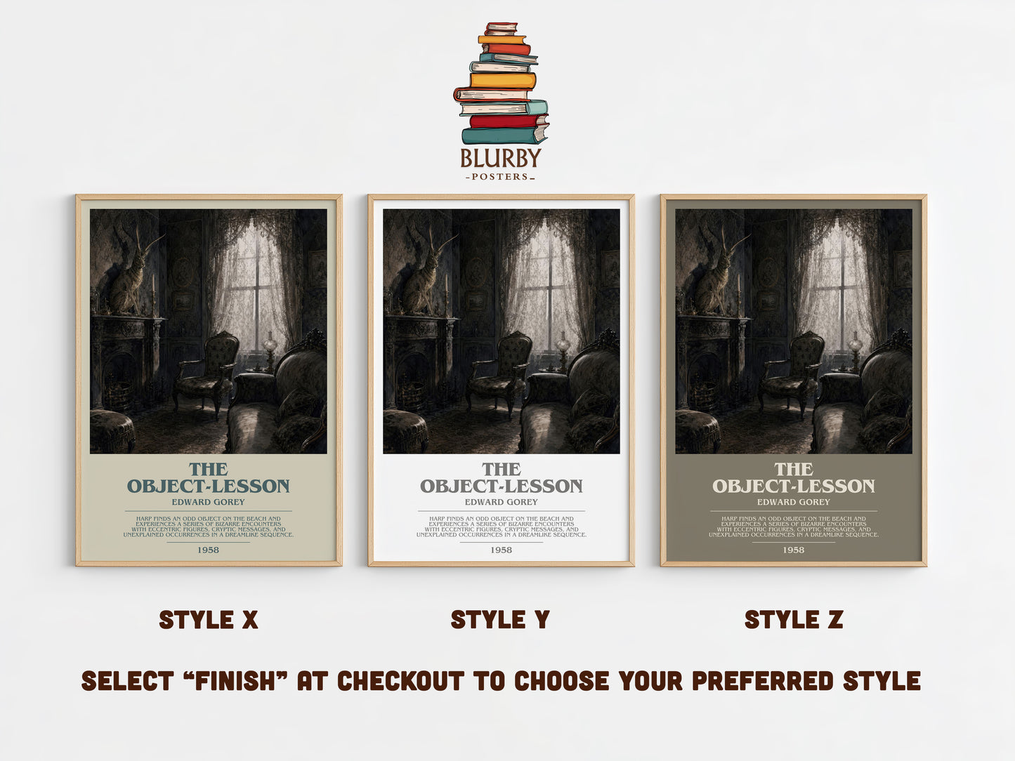 The Object-Lesson bookish print in frame leaning in hallway – childrens wall art