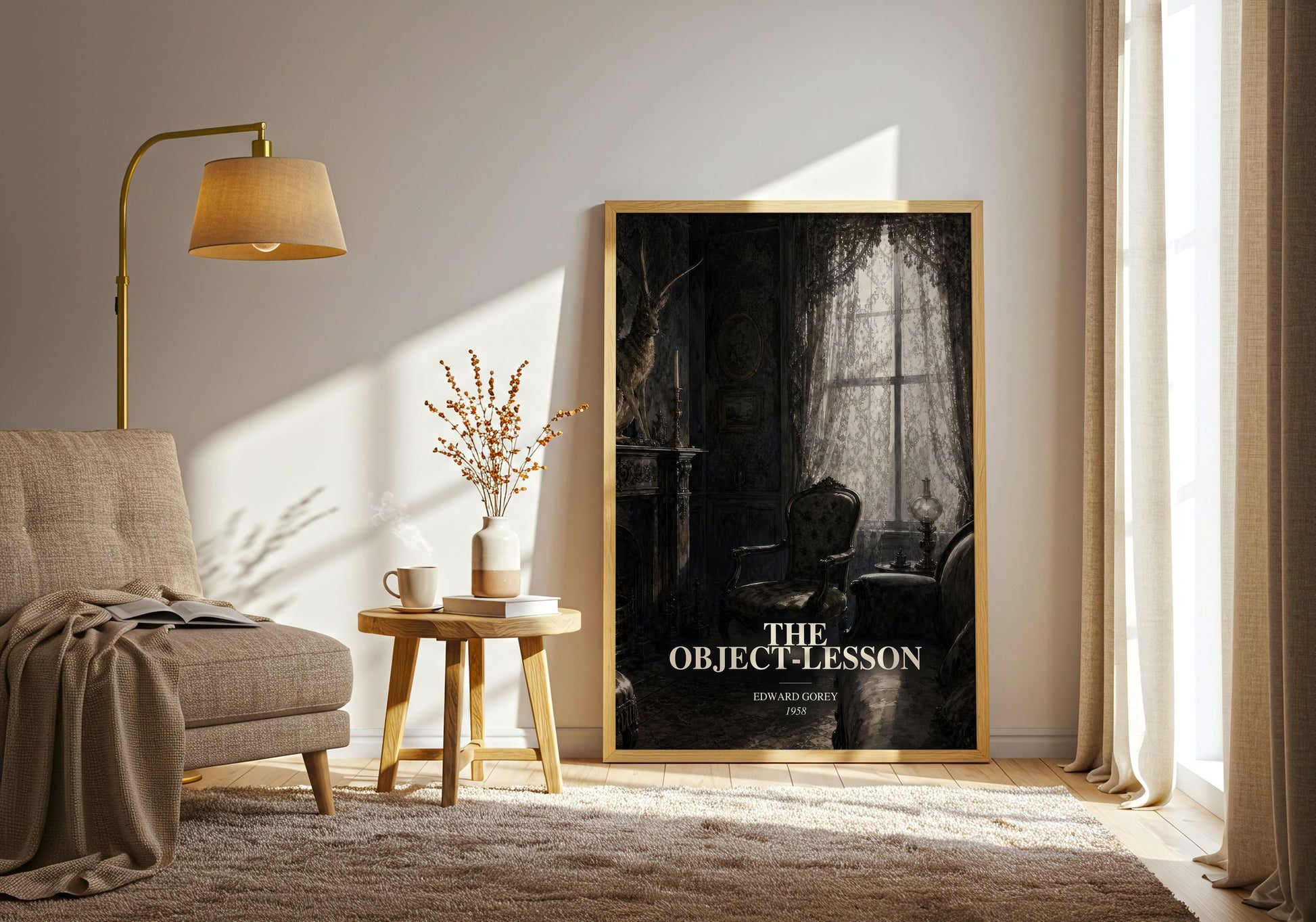 The Object-Lesson watercolour print in frame leaning in hallway – childrens wall art