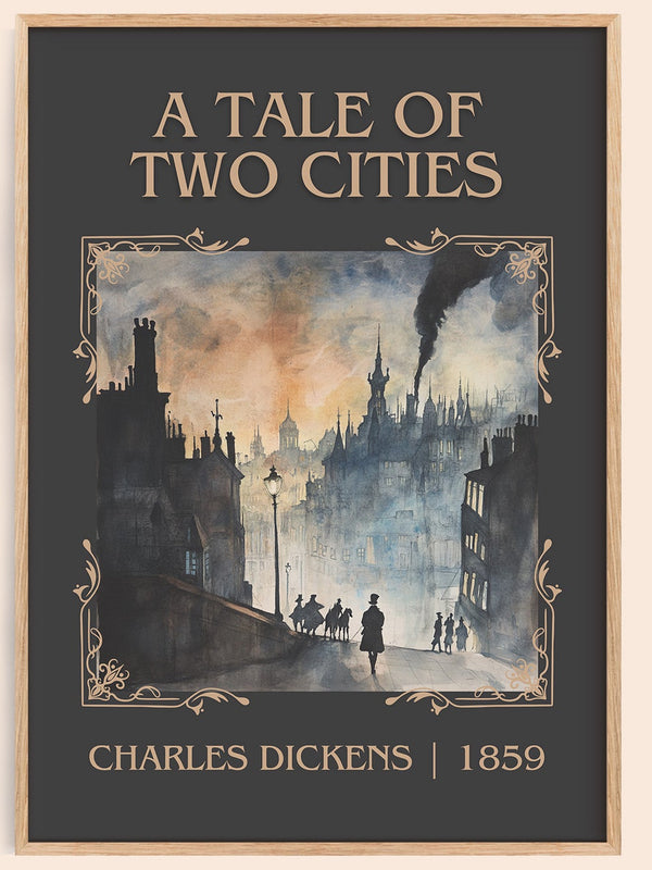 A Tale of Two Cities classic book art book poster by Charles Dickens – framed literary art print