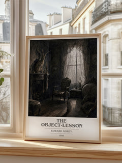 The Object-Lesson book cover print in frame leaning in hallway – childrens wall art