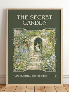 The Secret Garden Classic Book Art Print by Frances Hodgson Burnett – framed print leaning on a wooden floor