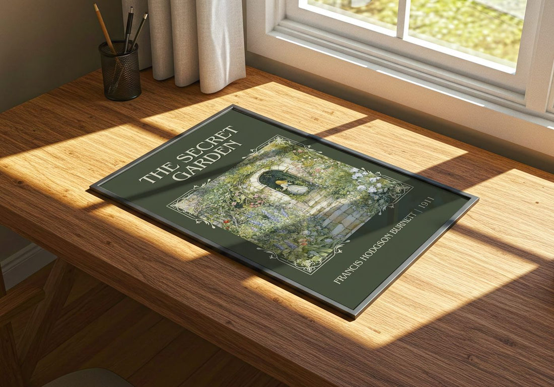 The Secret Garden Classic Book Art Print by Frances Hodgson Burnett – print on a sunlit desk
