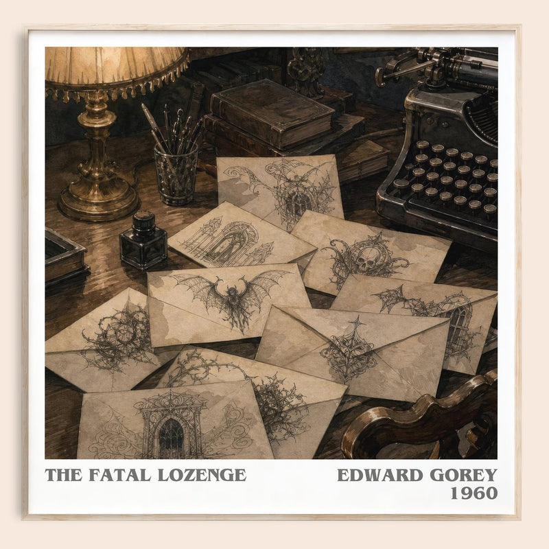The Fatal Lozenge literary book poster by Edward Gorey – framed literary art print