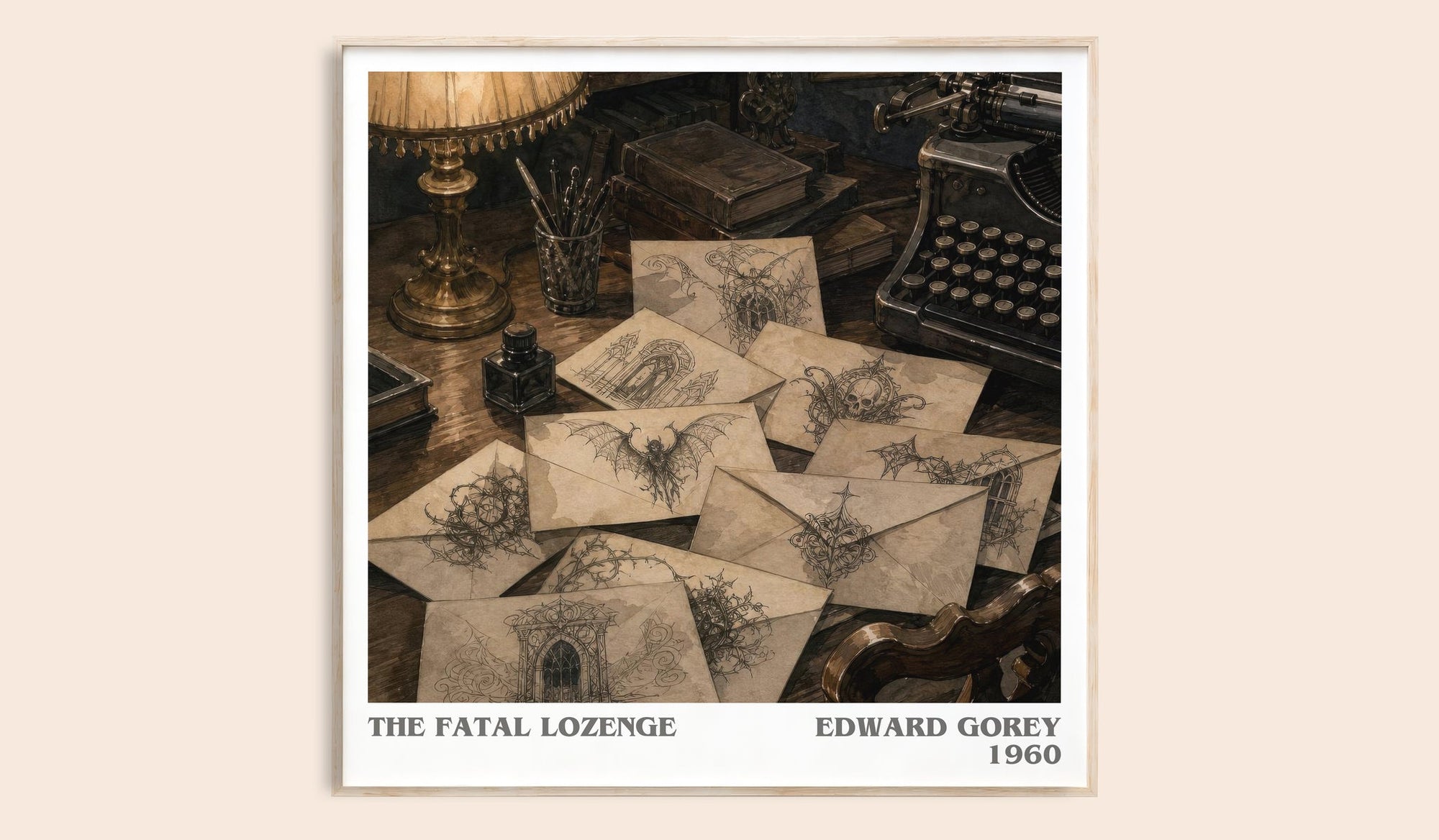 The Fatal Lozenge literary book poster by Edward Gorey – framed literary art print