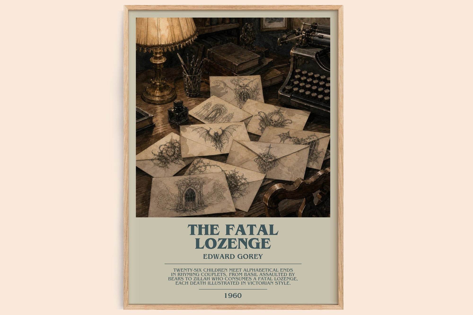 The Fatal Lozenge bookish book poster by Edward Gorey – framed literary art print