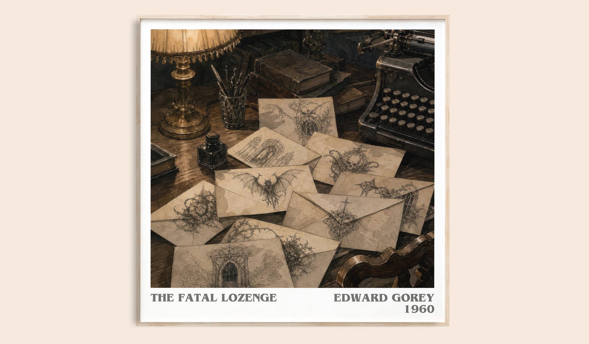 The Fatal Lozenge literary book poster by Edward Gorey – framed literary art print