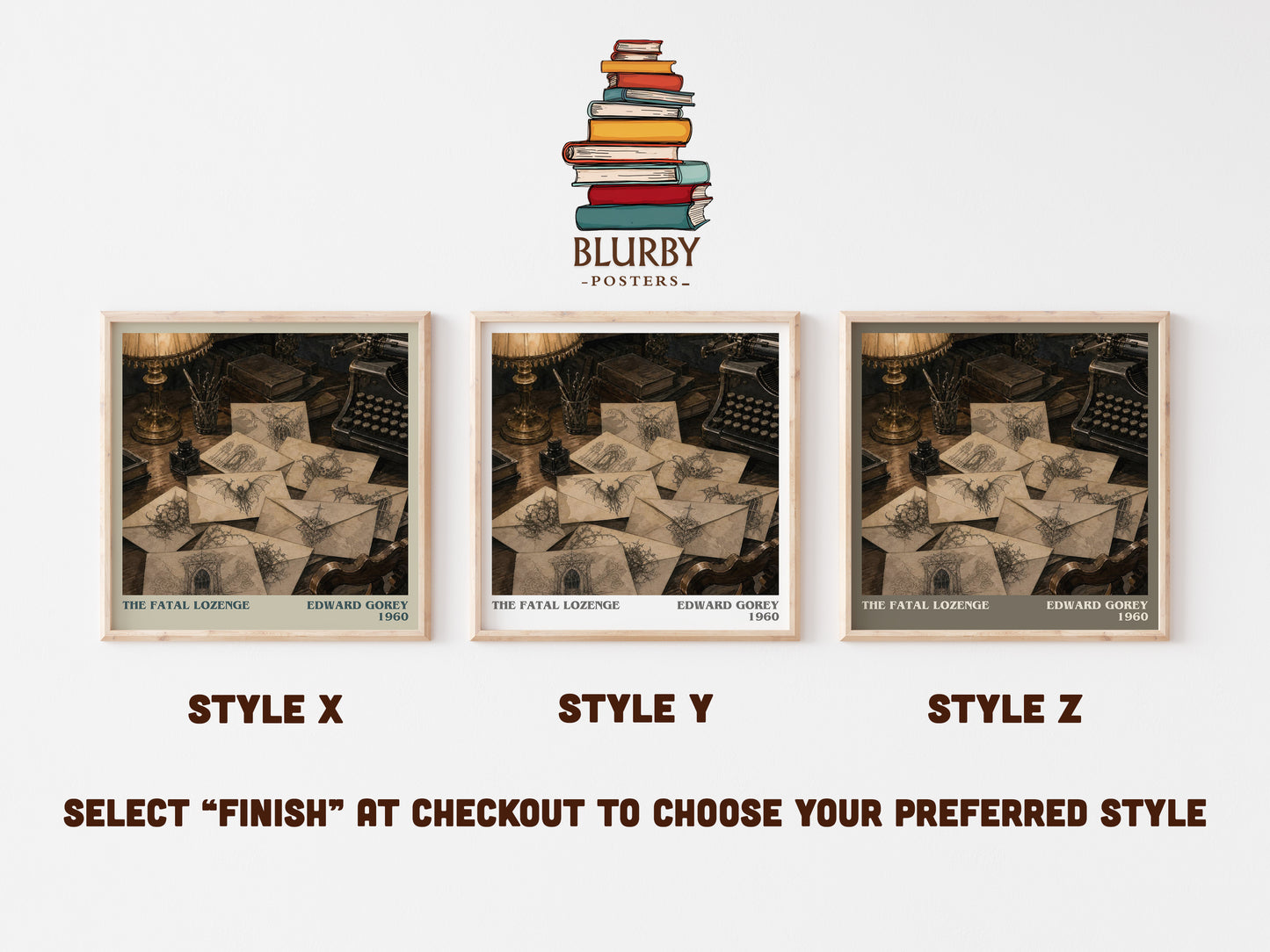 The Fatal Lozenge literary print in frame leaning in hallway – childrens wall art